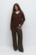 V-neck knitted sweater - Lt grey melange