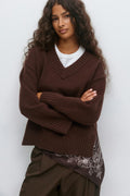 V-neck knitted sweater - Lt grey melange