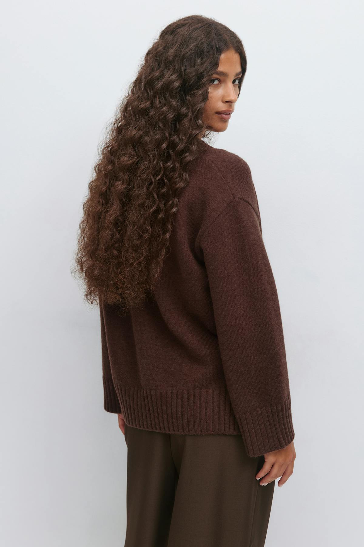 V-neck knitted sweater - Lt grey melange