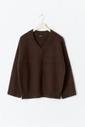 V-neck knitted sweater - Lt grey melange