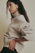 Turtleneck wool knit sweater - Beige melange