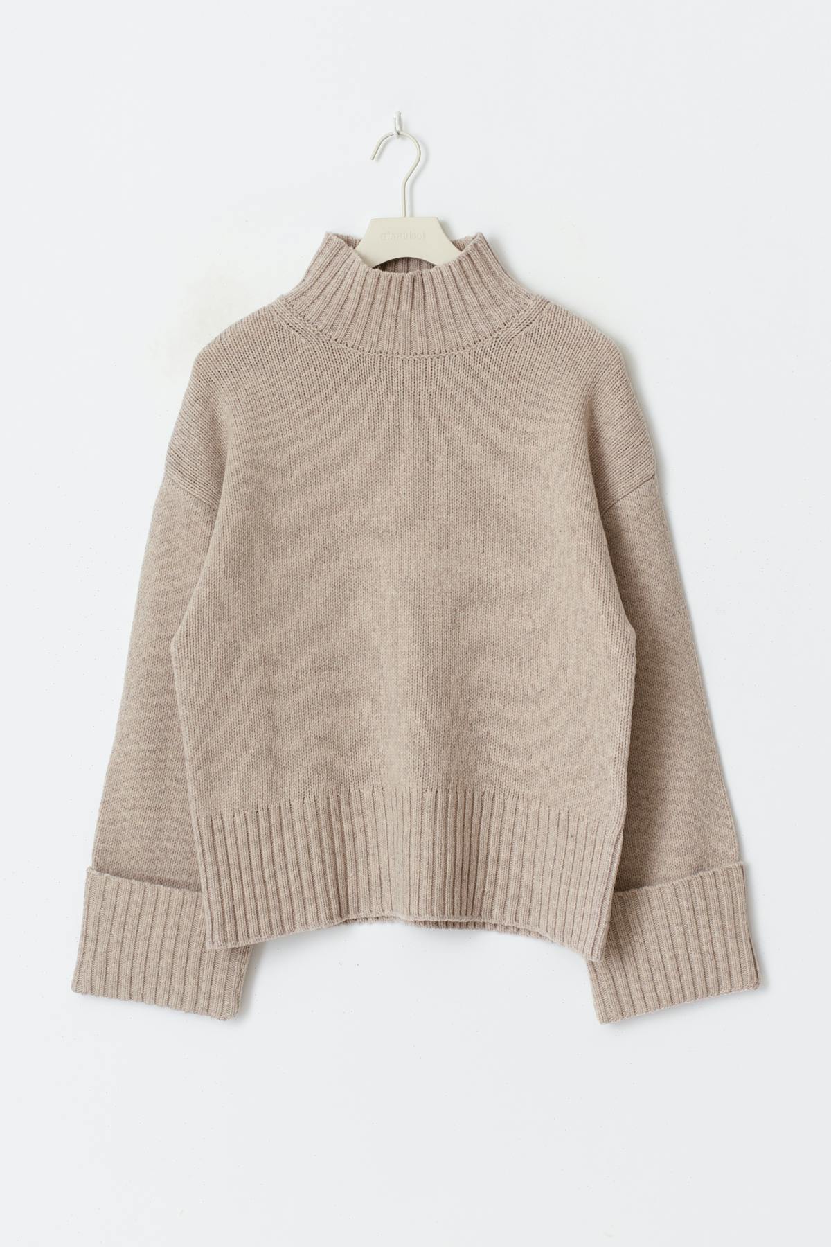 Turtleneck wool knit sweater - Beige melange