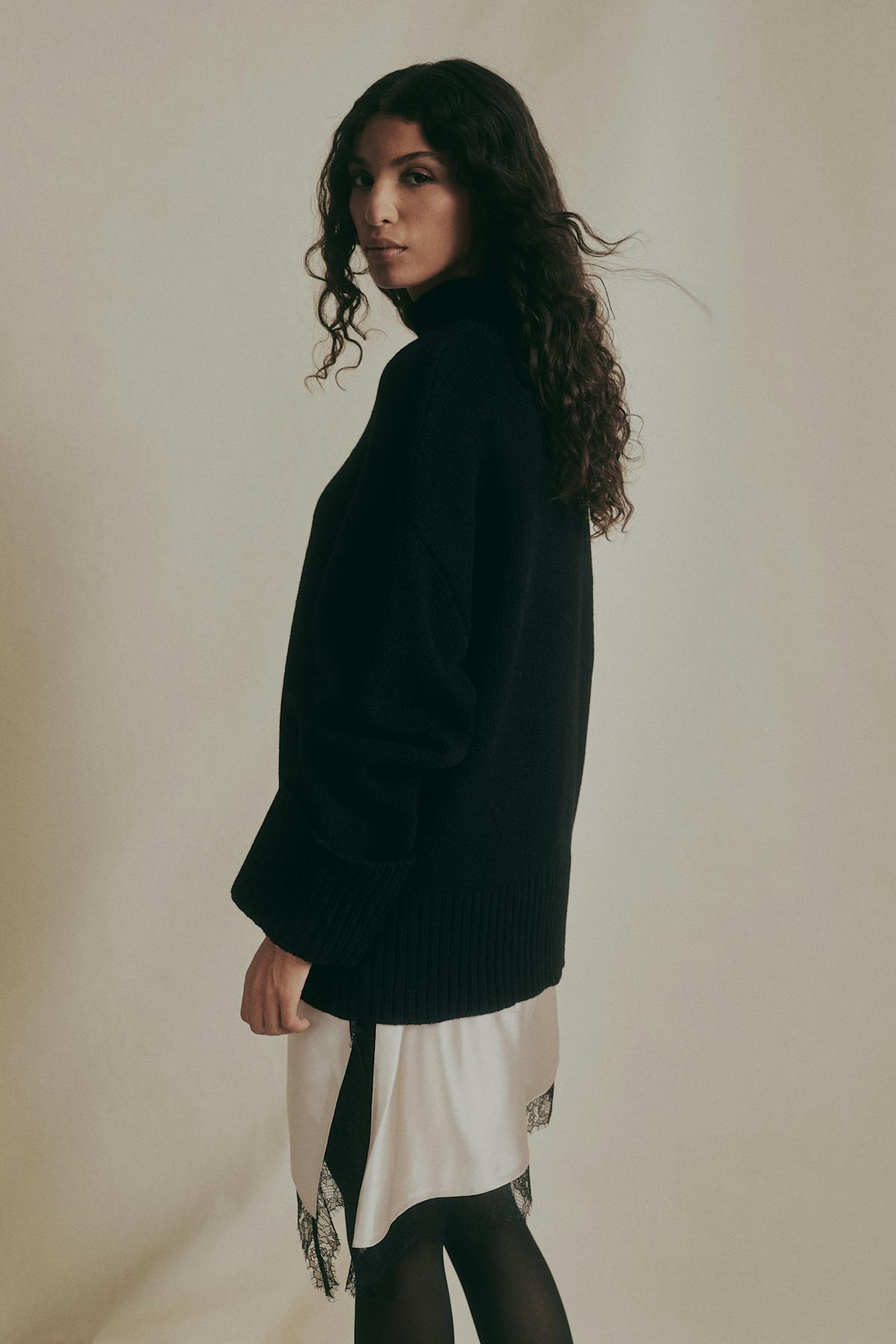 Turtleneck wool knit sweater - Noir