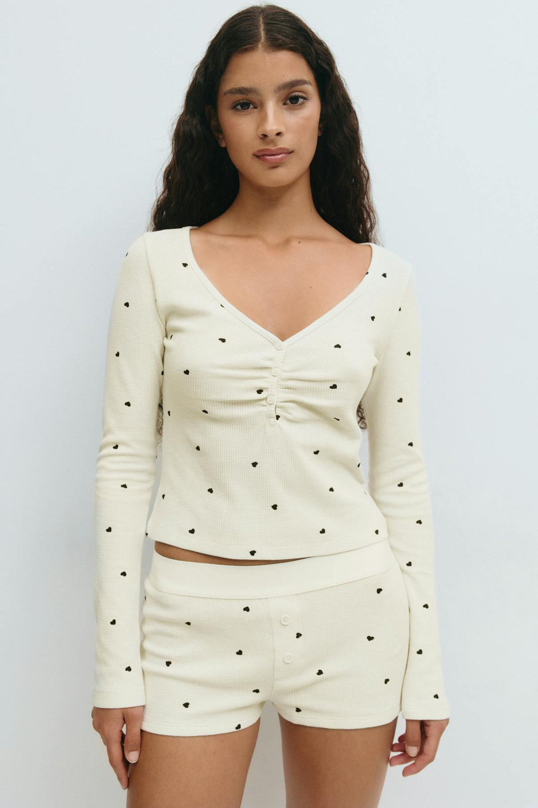 Loungewear henley top - Heart aop