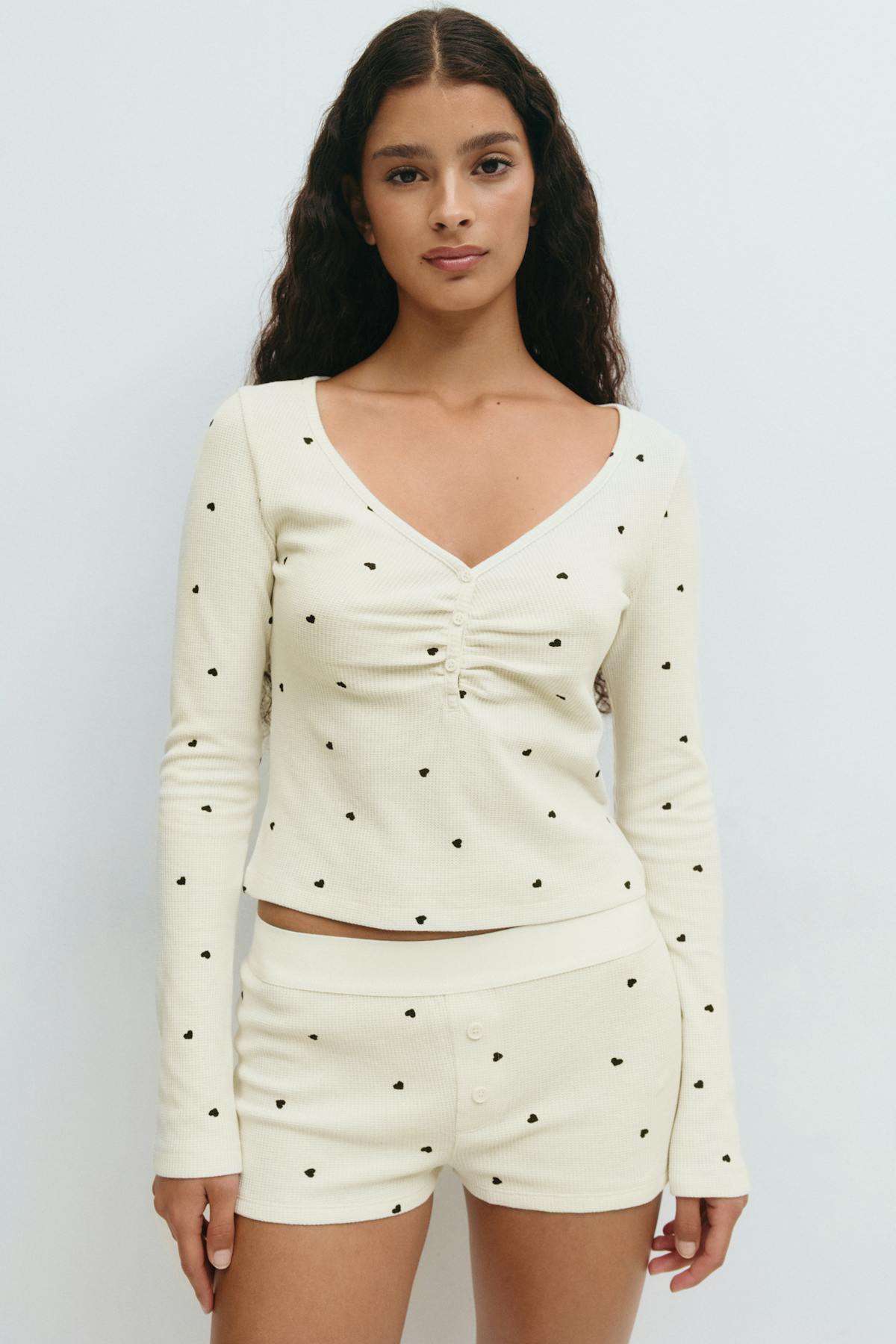 Loungewear henley top - Heart aop