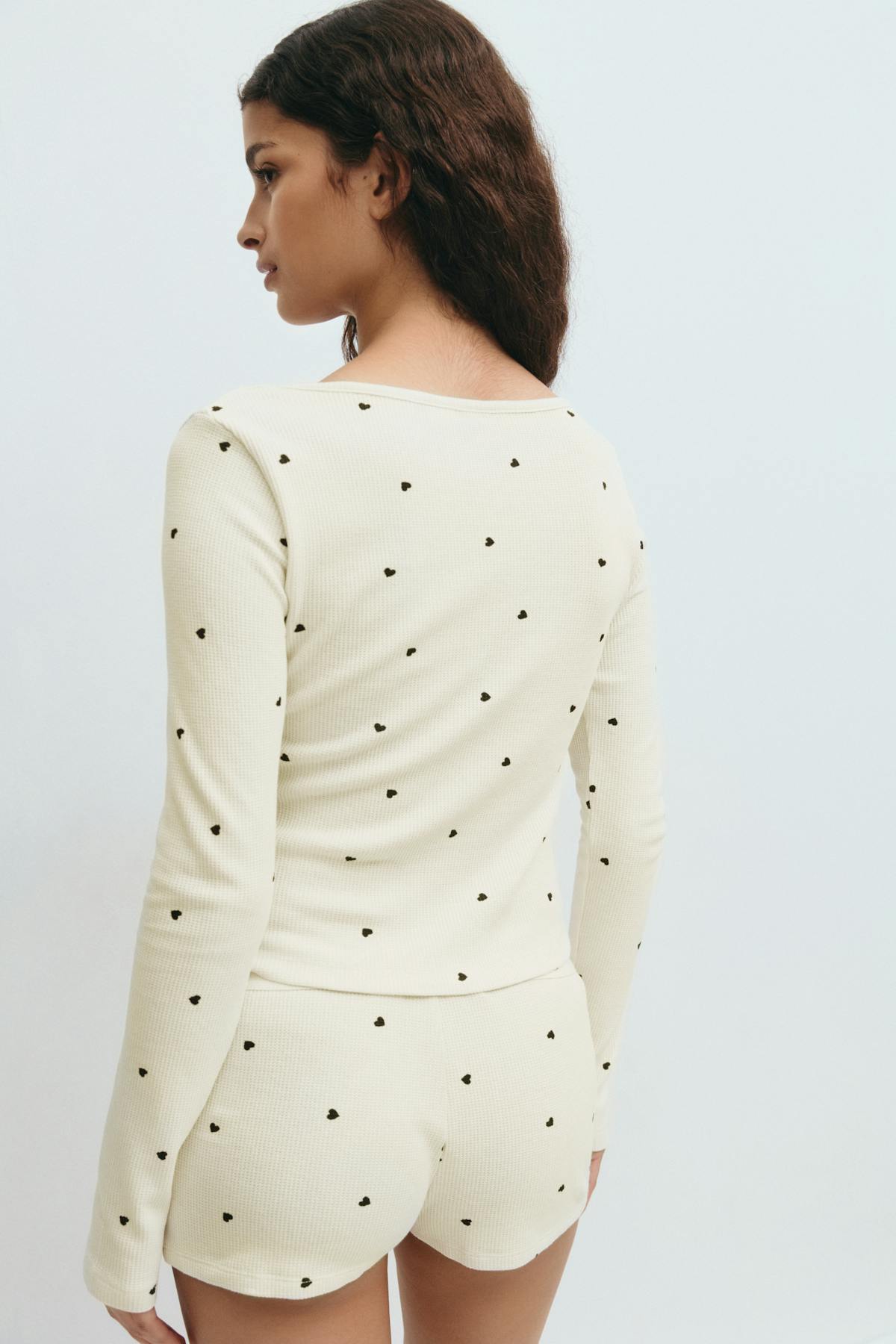 Loungewear henley top - Heart aop