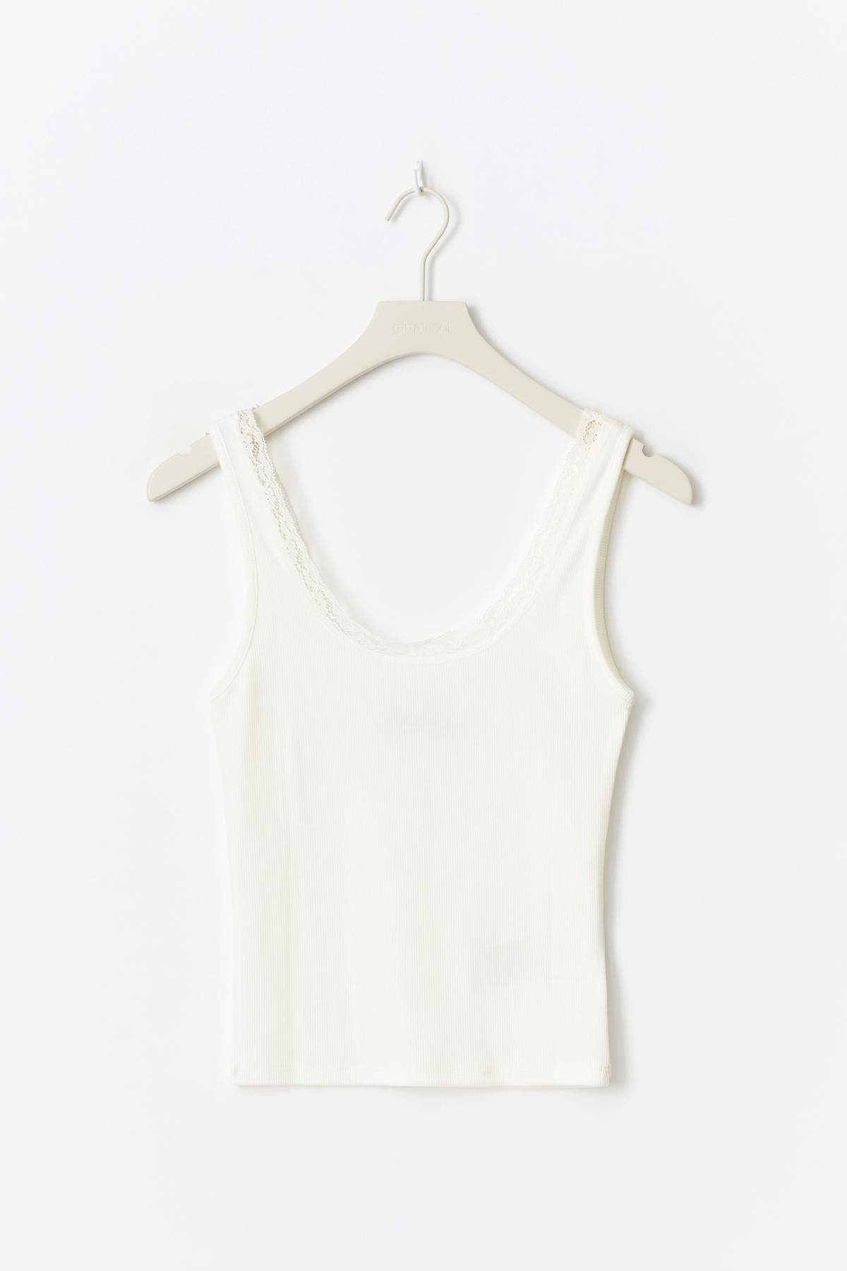 Lace detail tank - Blanc cassé