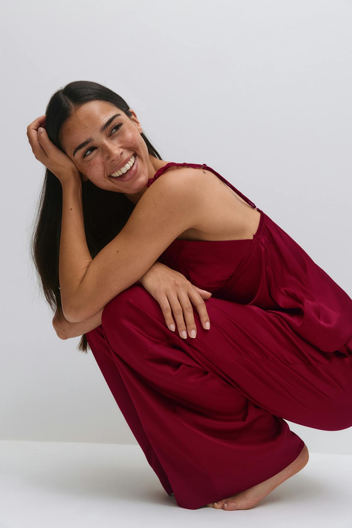 Satin loungewear trousers - Rouge foncé