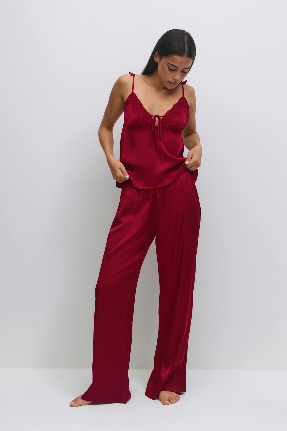 Satin loungewear trousers - Rouge foncé