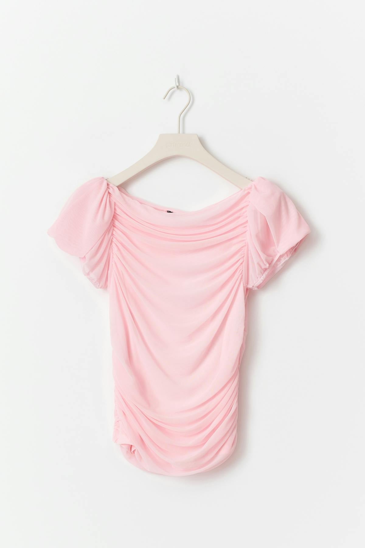 Puff sleeve mesh top - Rose clair