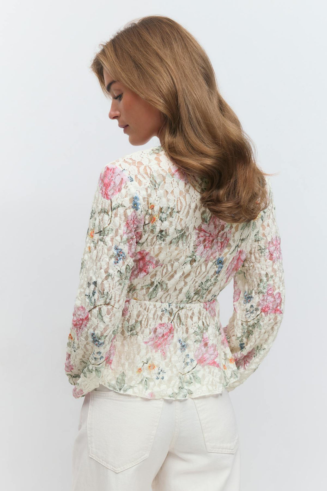 Lace long sleeve top - Flower aop