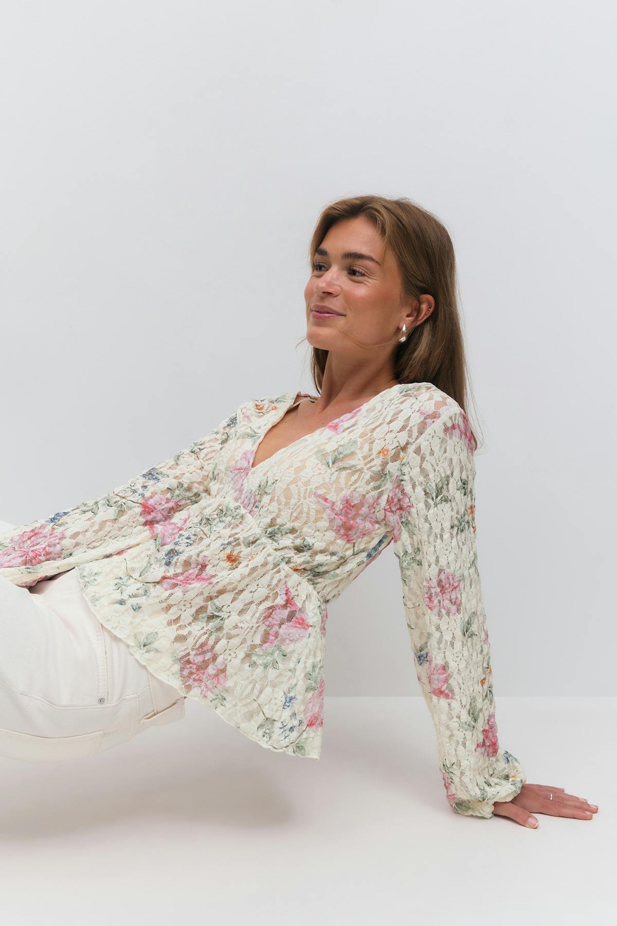 Lace long sleeve top - Flower aop