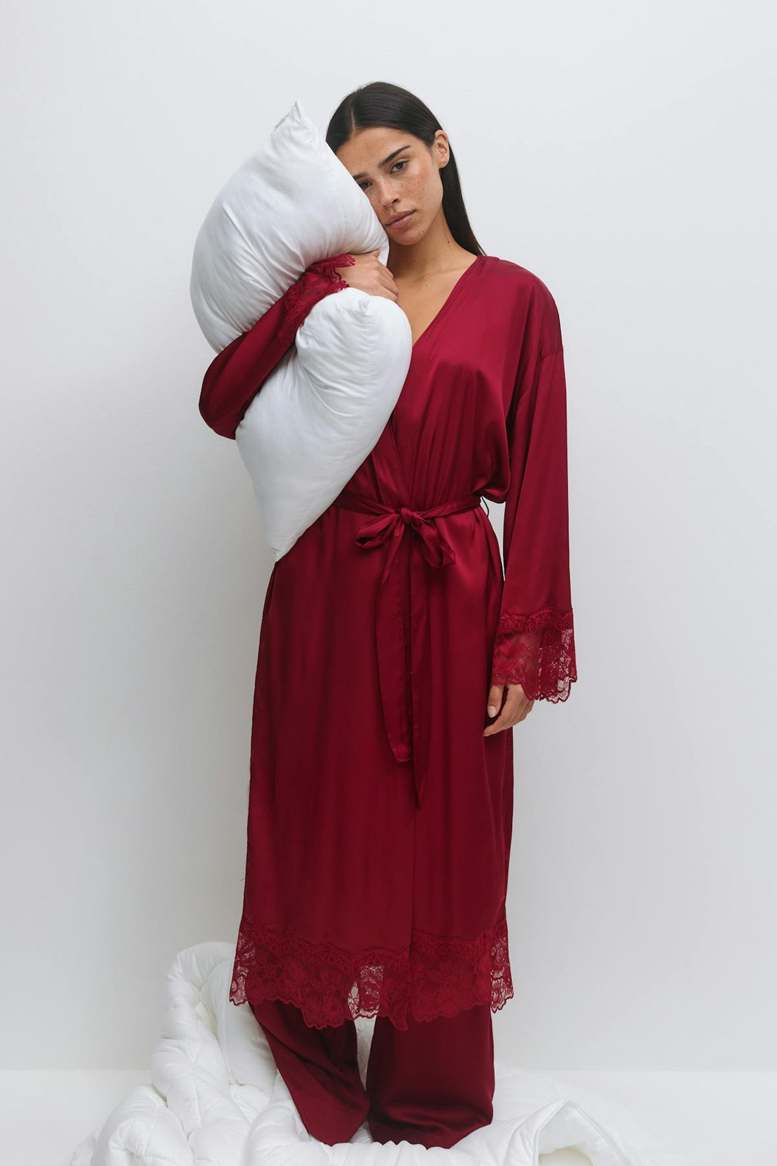 Satin loungewear robe - Rouge foncé