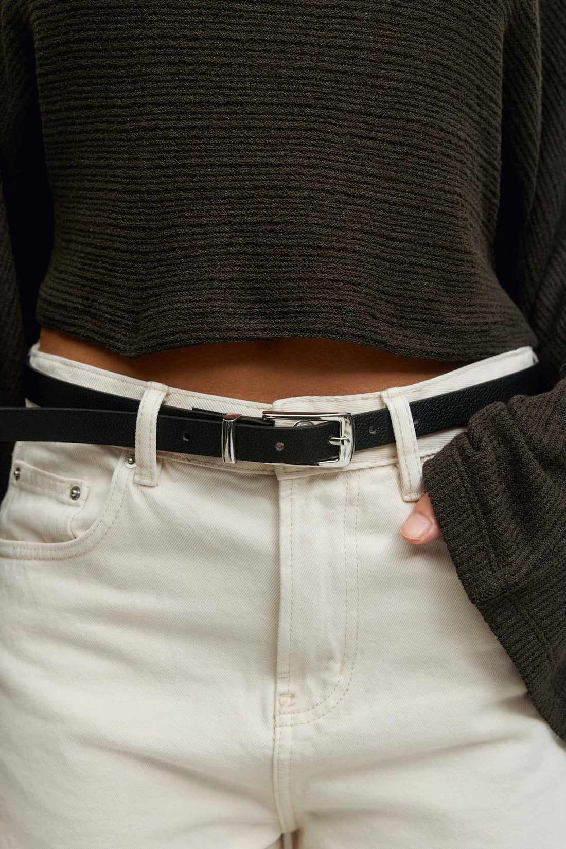 Square buckel hip belt - Black/silver
