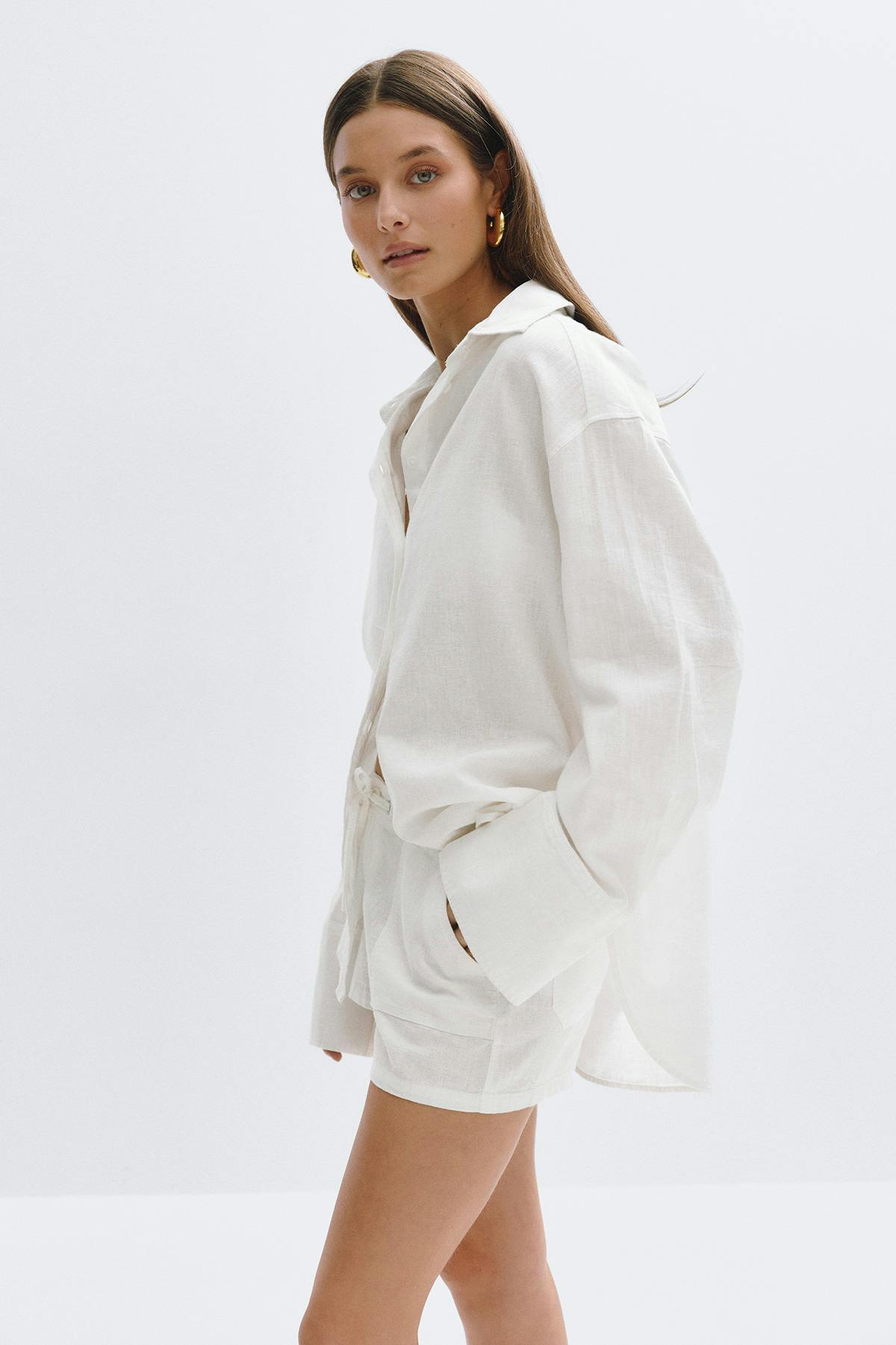 Oversized linen blend shirt - Golden haze