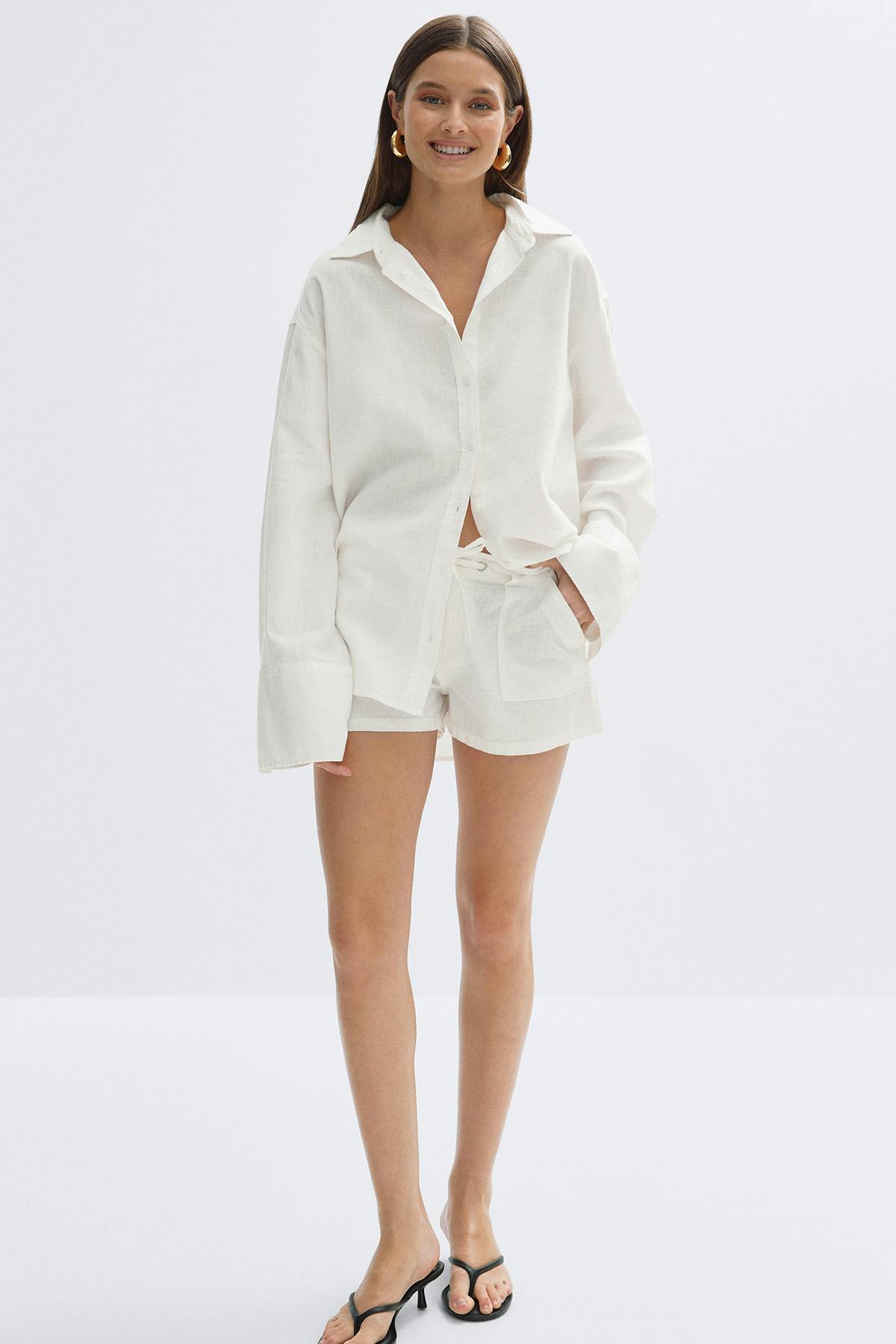 Oversized linen blend shirt - Blanc