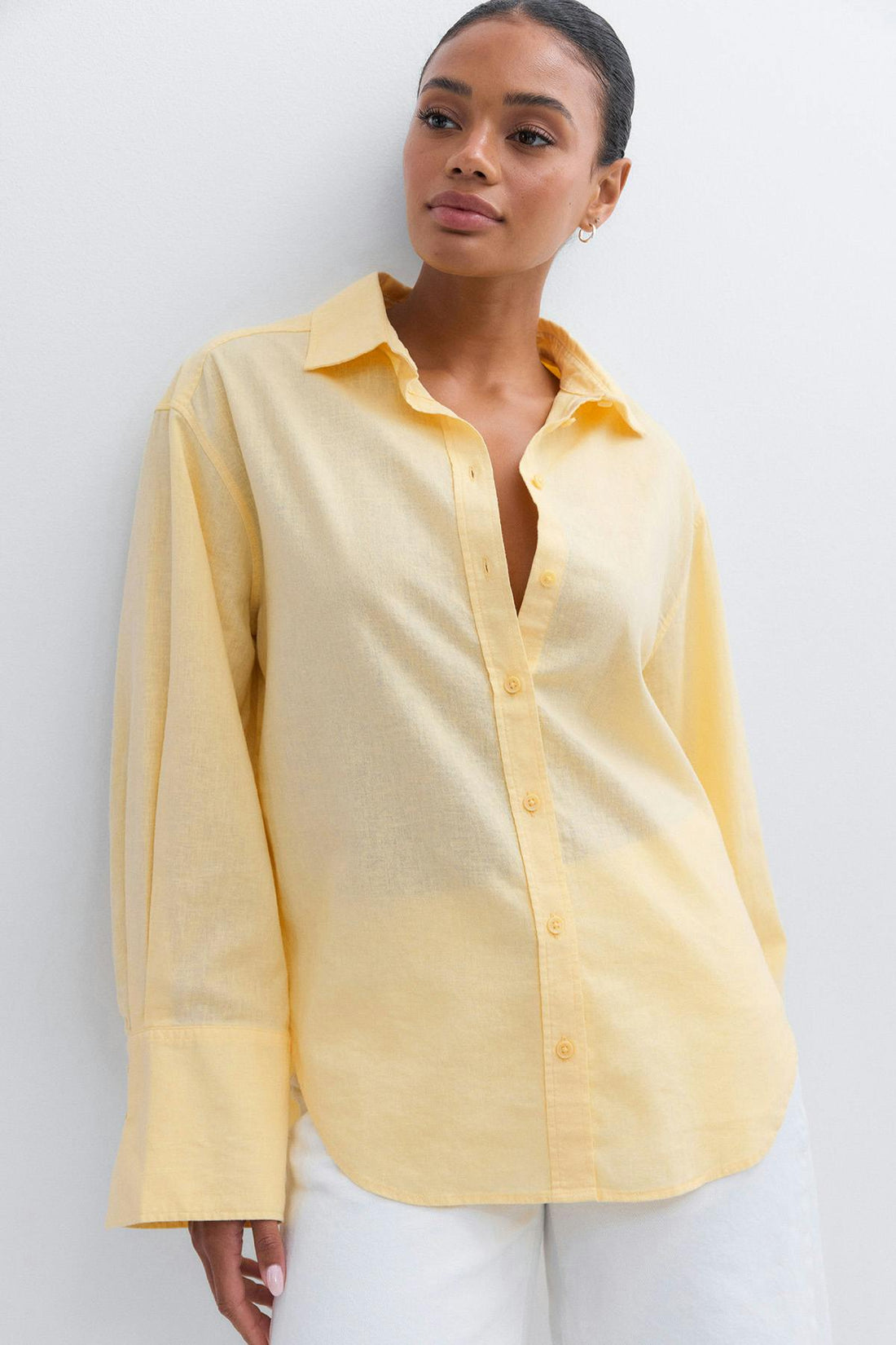 Oversized linen blend shirt - Golden haze