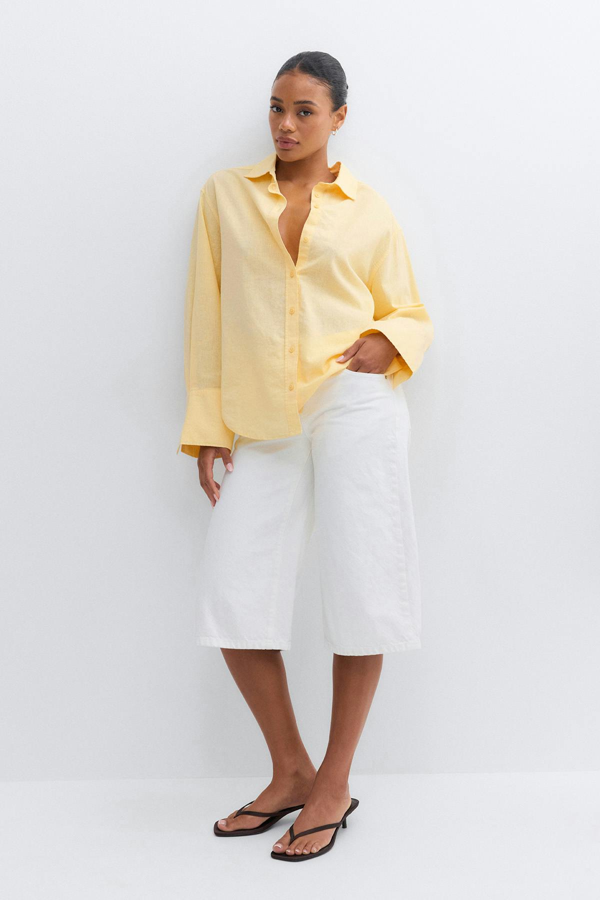 Oversized linen blend shirt - Golden haze