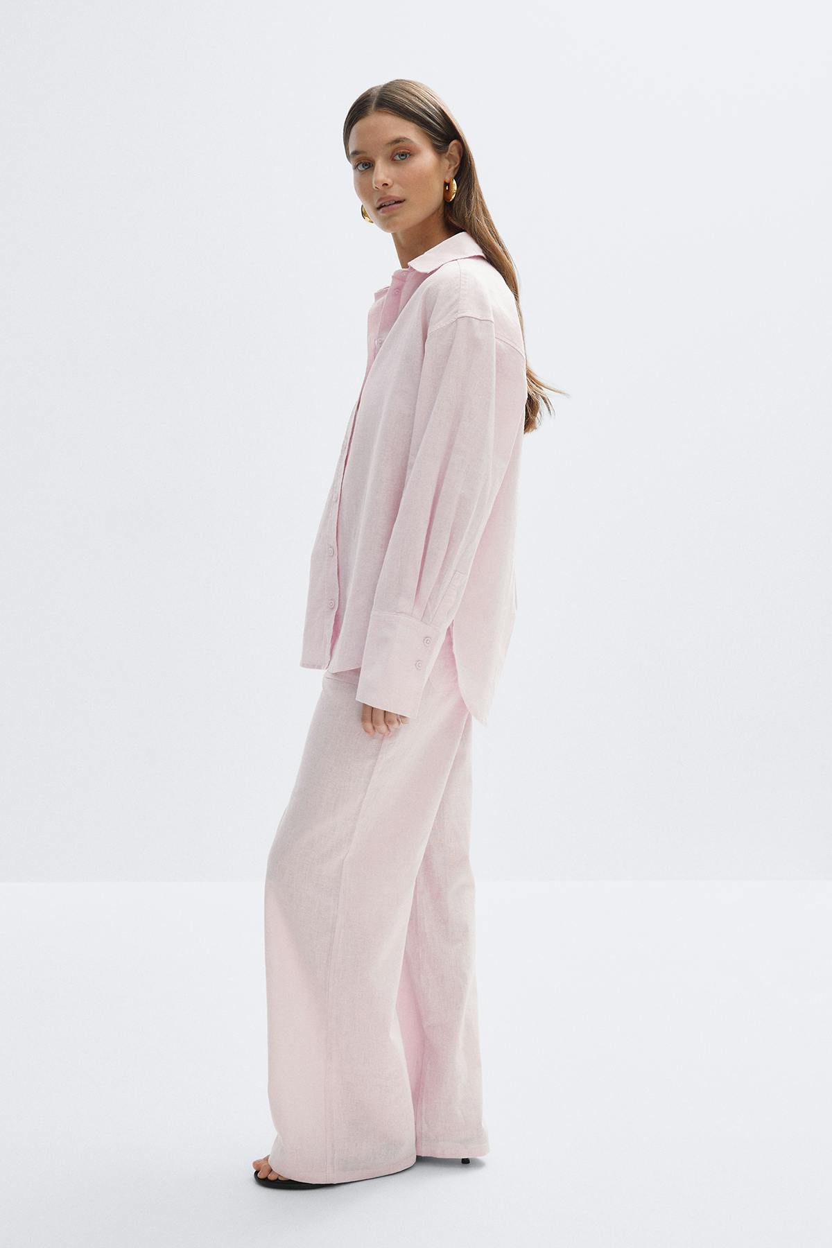Oversized linen blend shirt - Blanc