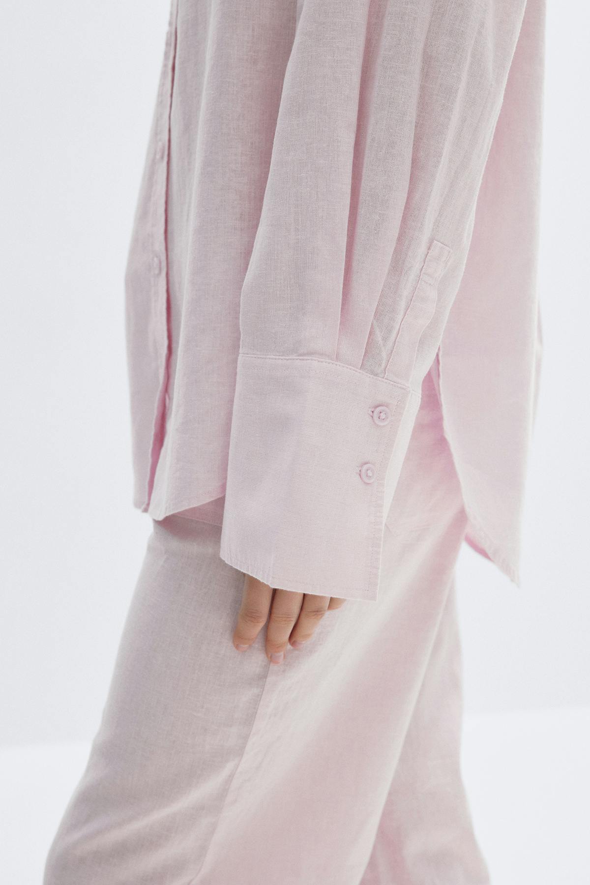Oversized linen blend shirt - Lilas clair