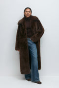 Faux fur long coat - Marron foncé