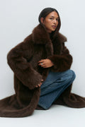 Faux fur long coat - Marron foncé