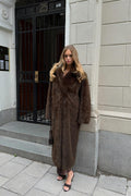 Faux fur long coat - Marron foncé