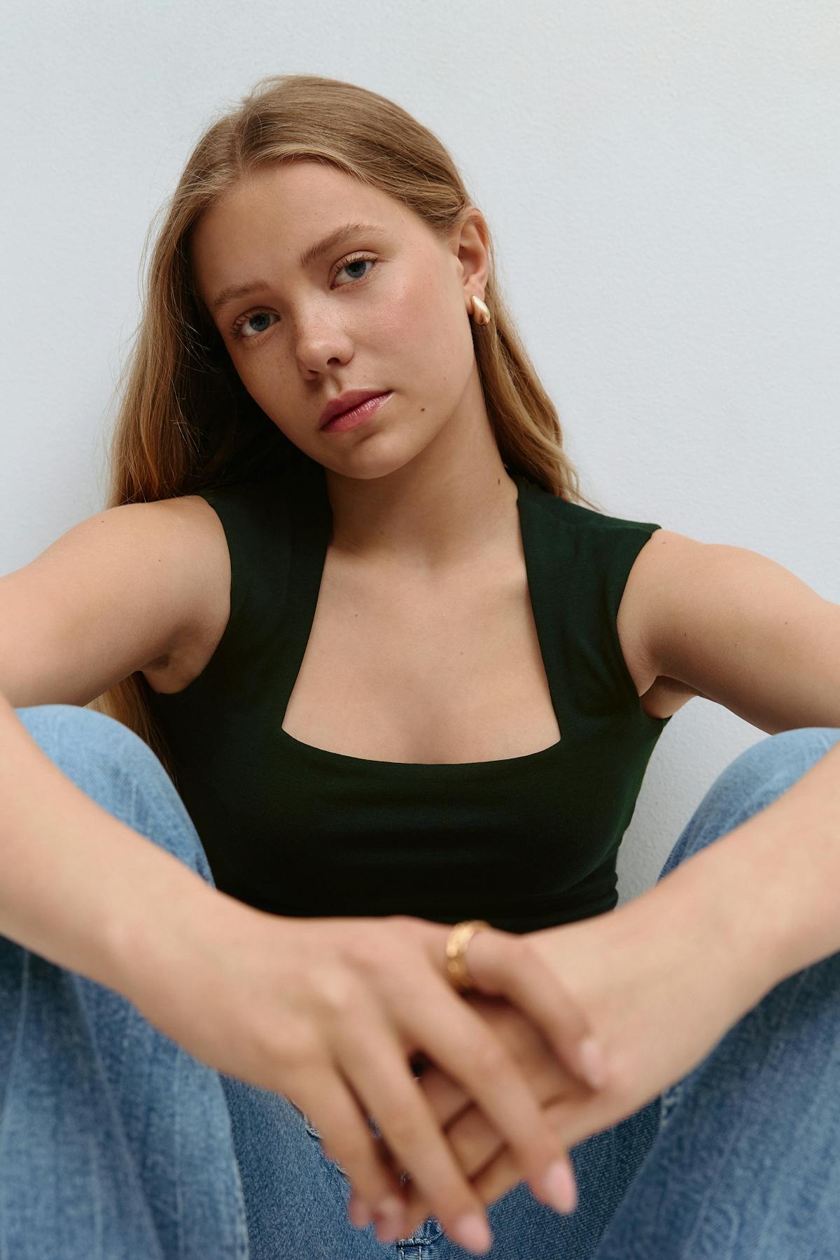 Y square neck top - Noir
