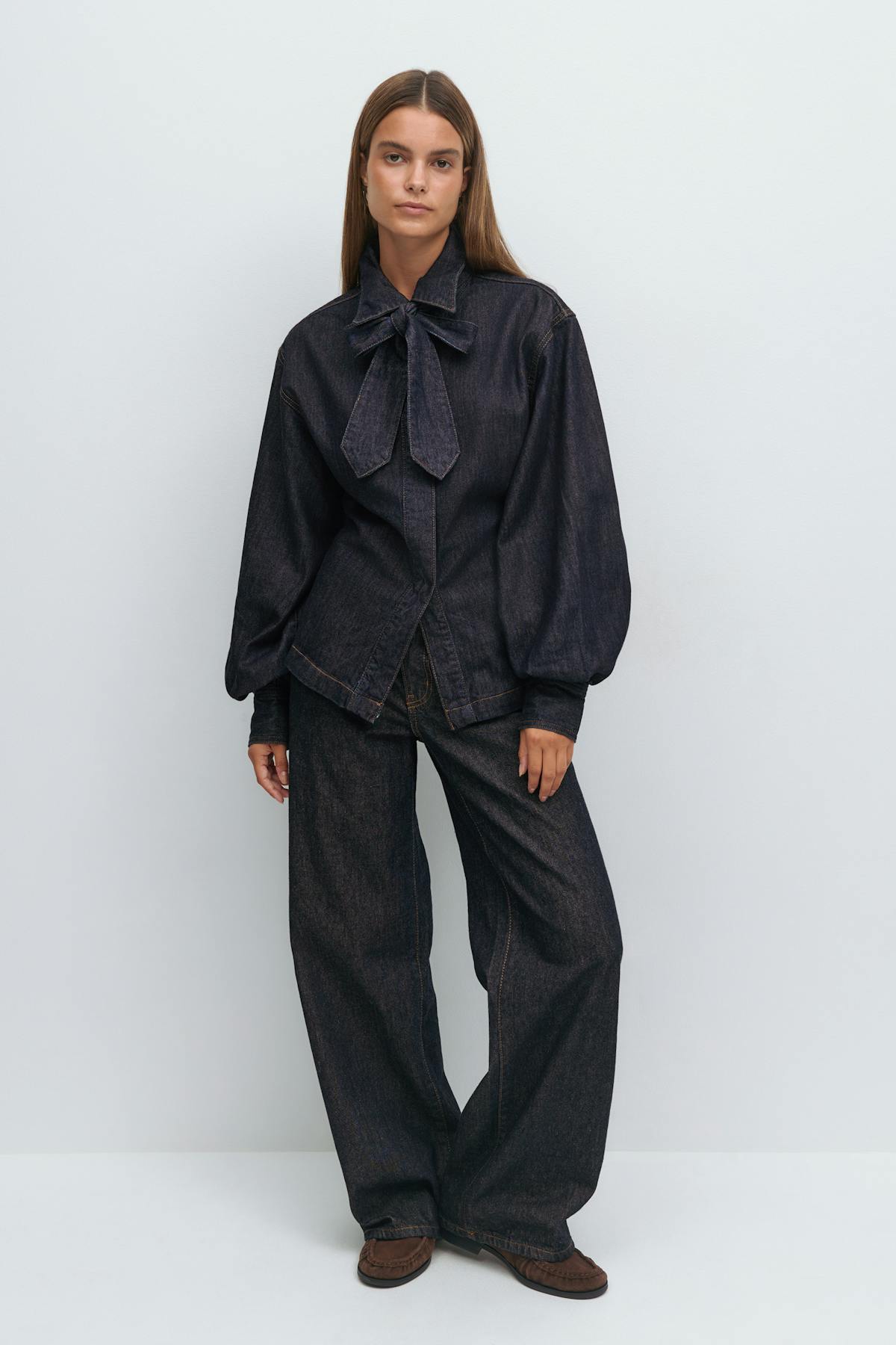 Fitted tie denim shirt - Rinse