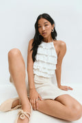Frill halterneck top - Lemon icing