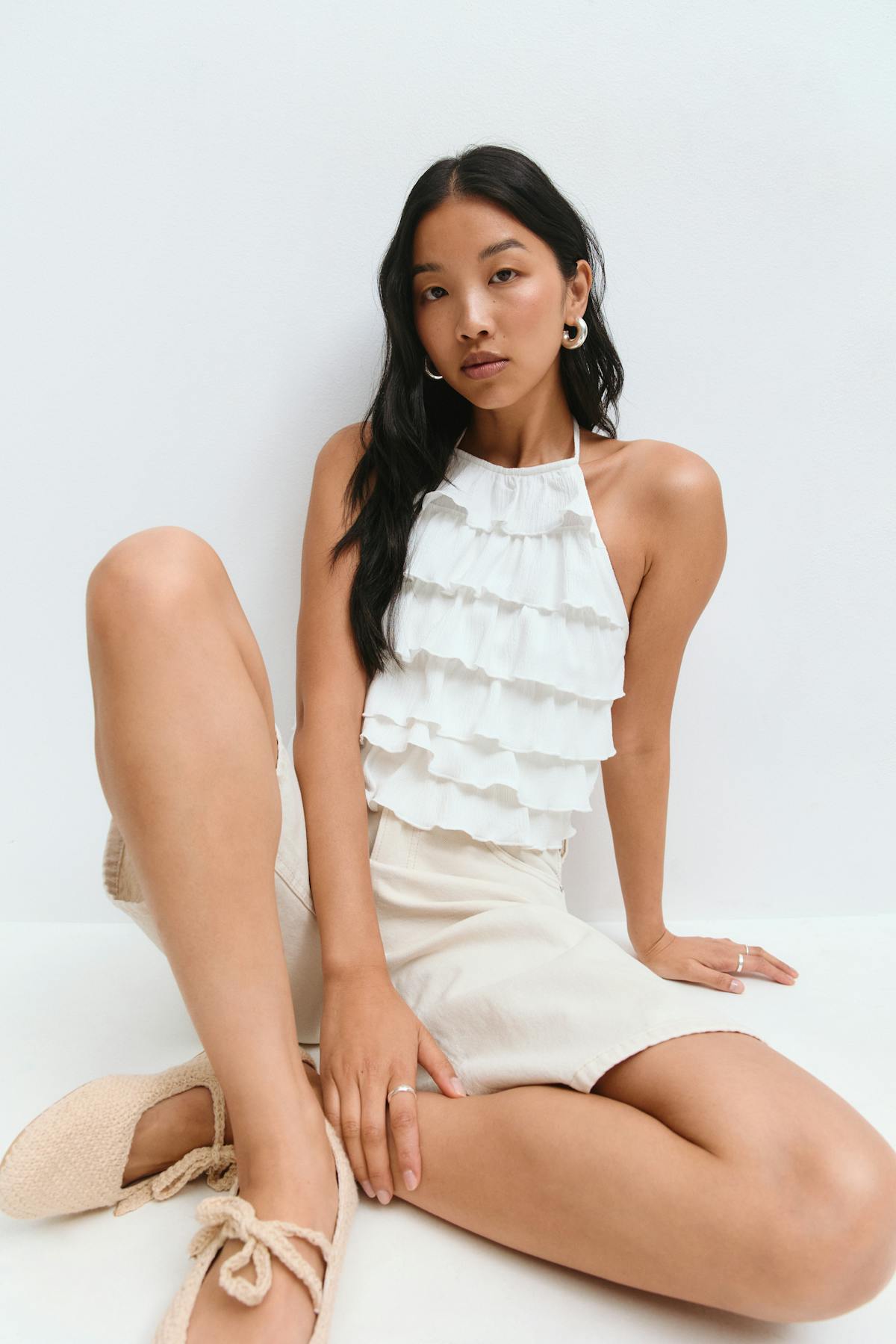 Frill halterneck top - Lemon icing