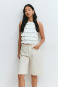 Frill halterneck top - Blanc cassé