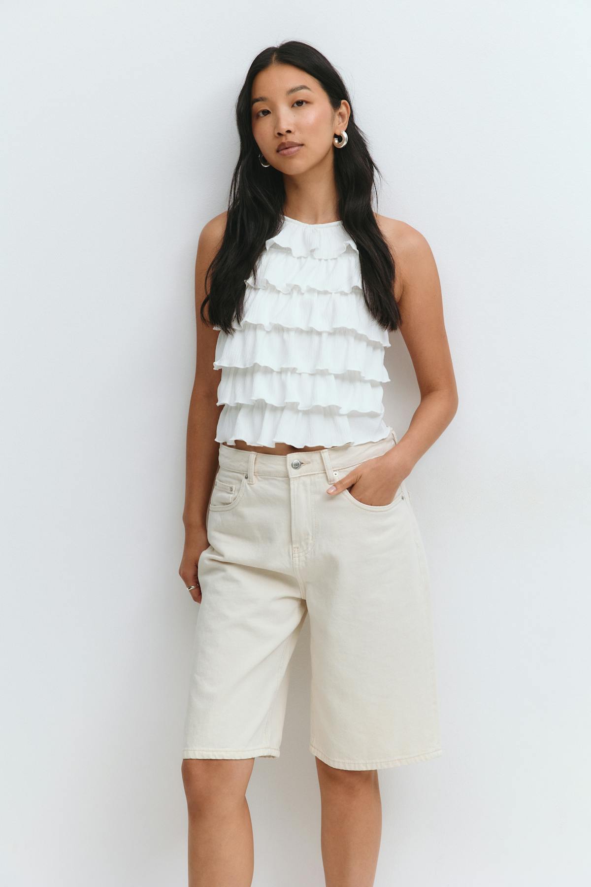 Frill halterneck top - Blanc cassé