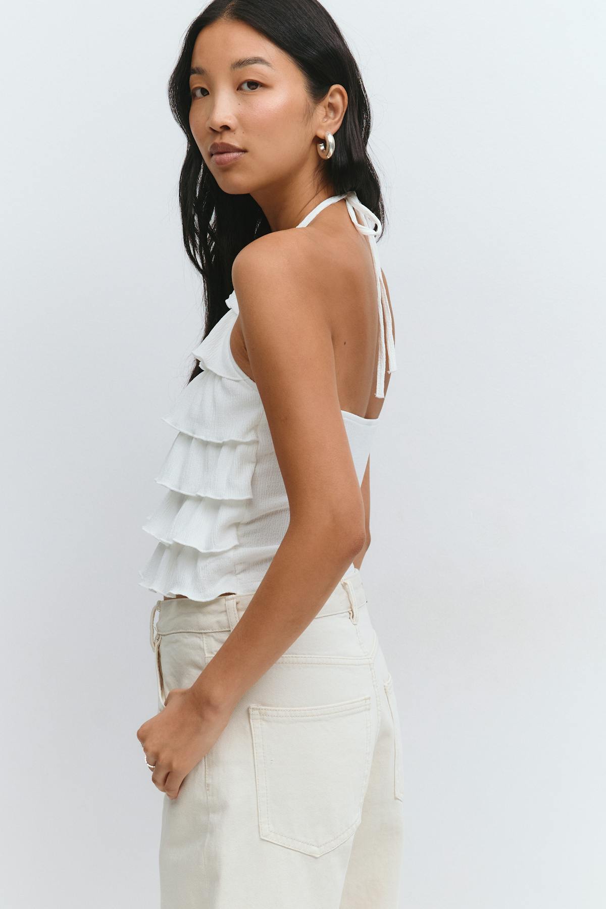 Frill halterneck top - Blanc cassé