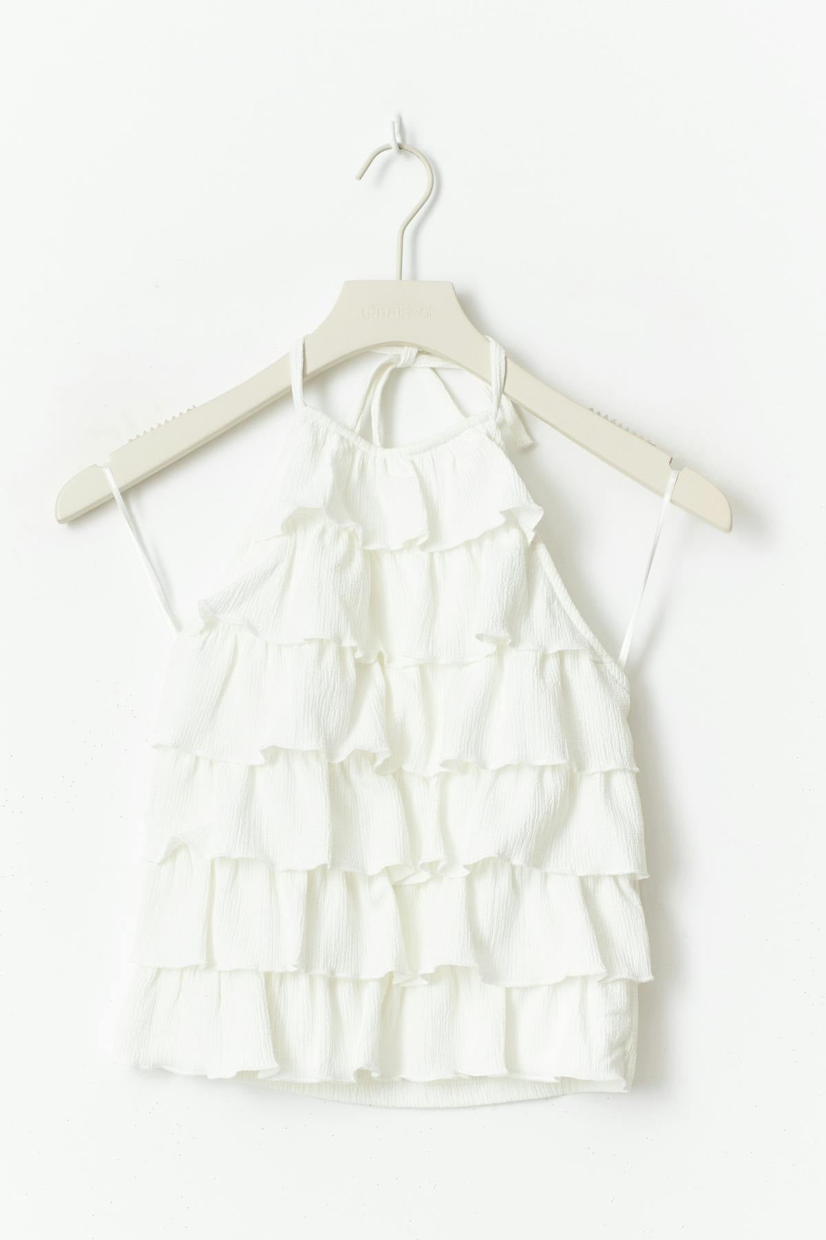 Frill halterneck top - Blanc cassé
