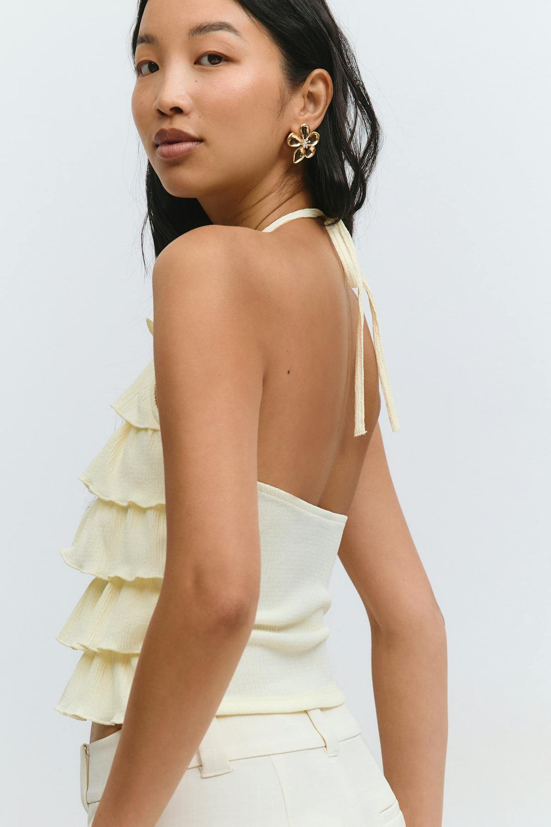 Frill halterneck top - Lemon icing