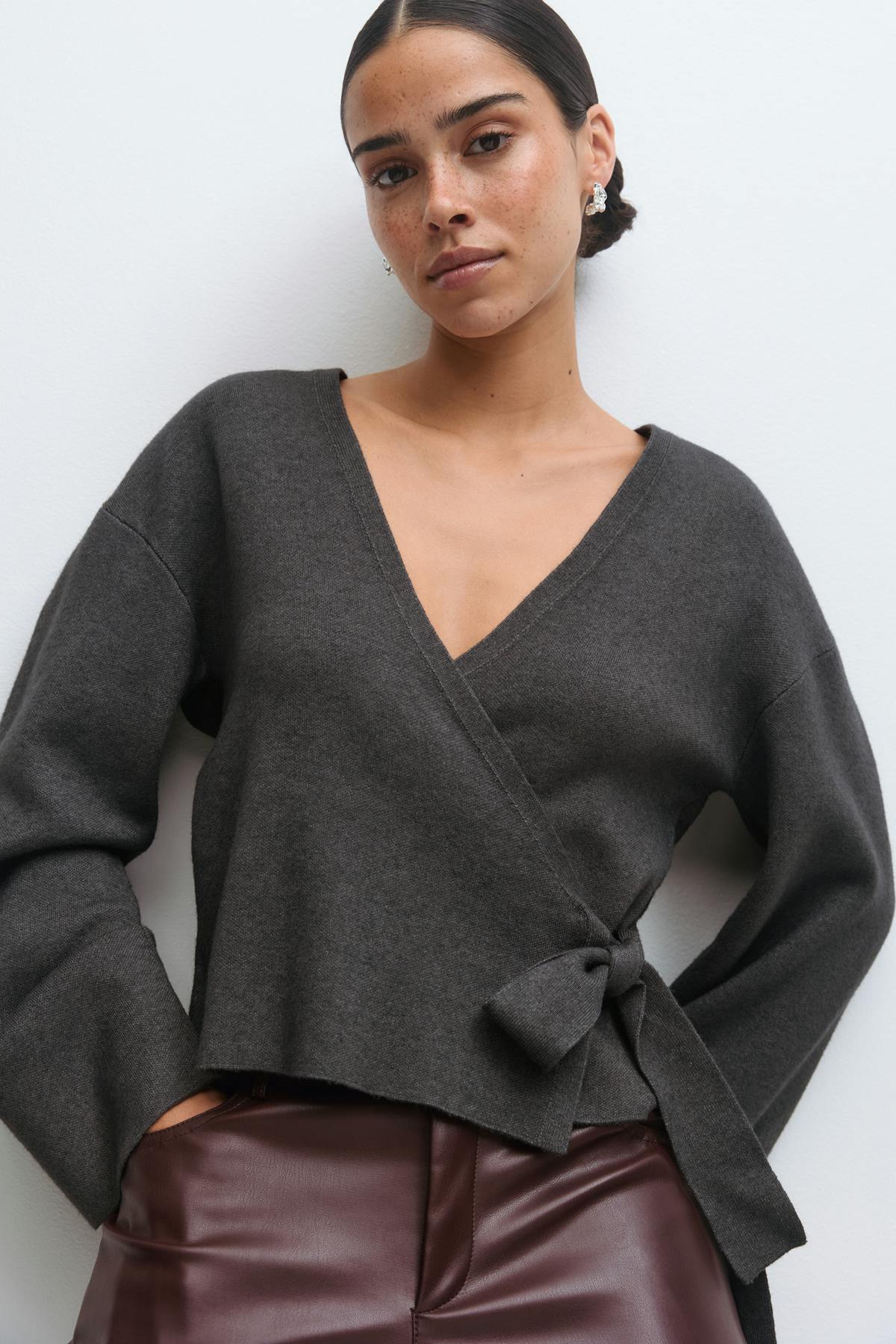 knitted wrap cardigan - Bordeaux foncé