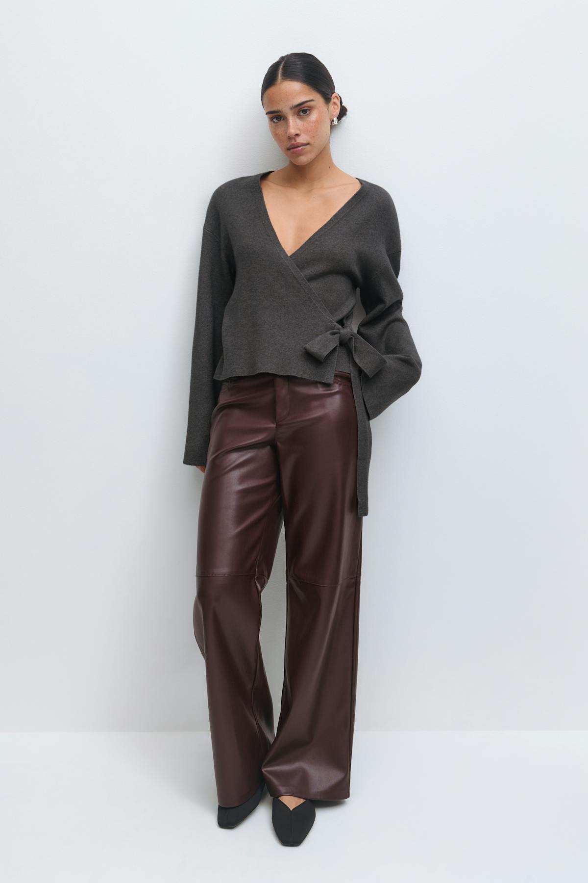 knitted wrap cardigan - Bordeaux foncé