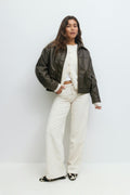 Distressed pu jacket - Marron foncé