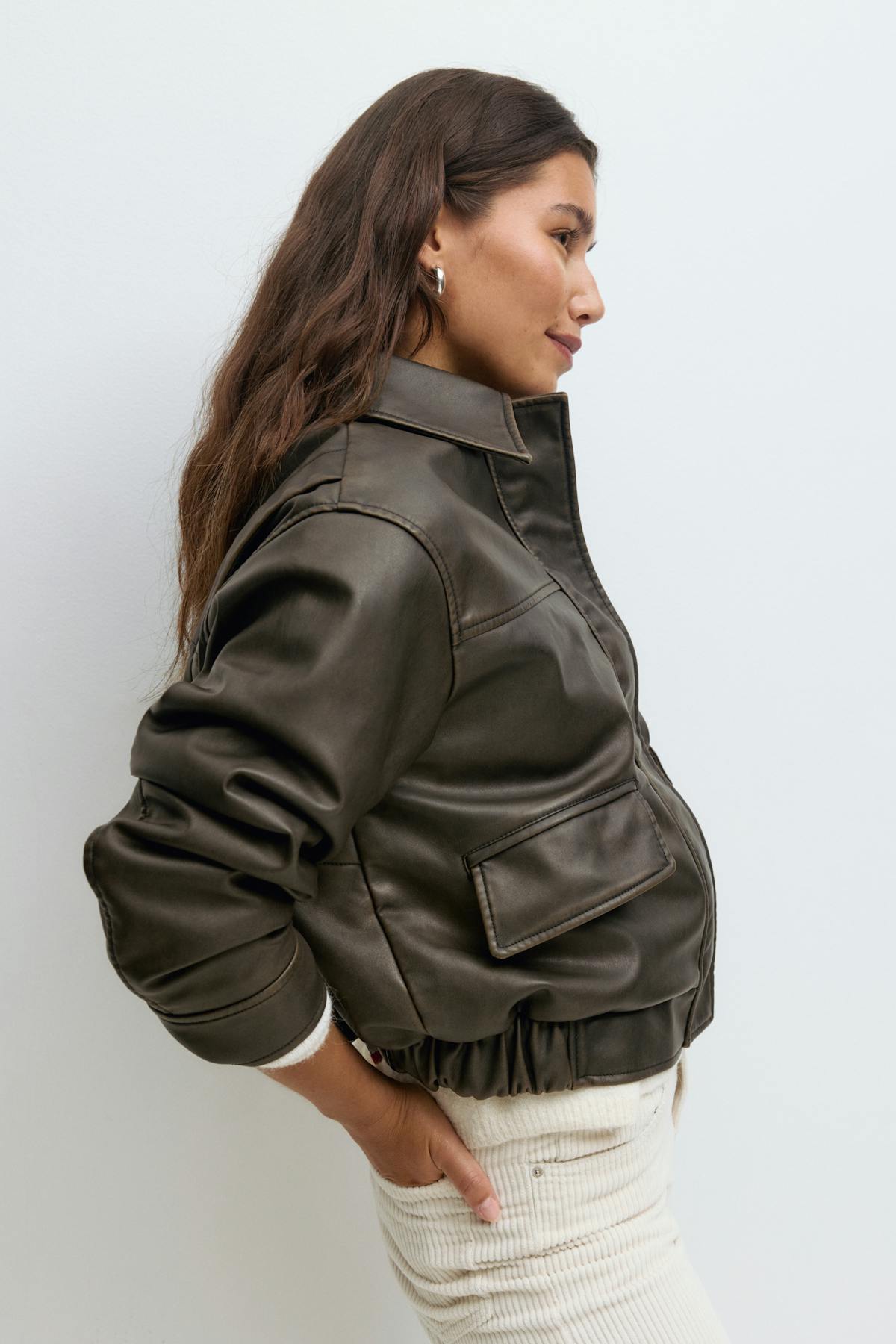 Distressed pu jacket - Marron foncé