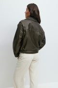 Distressed pu jacket - Marron foncé