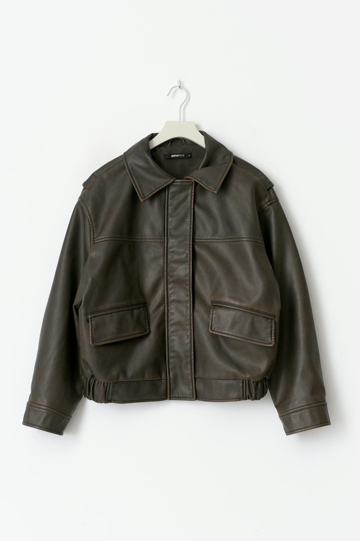 Distressed pu jacket - Marron foncé