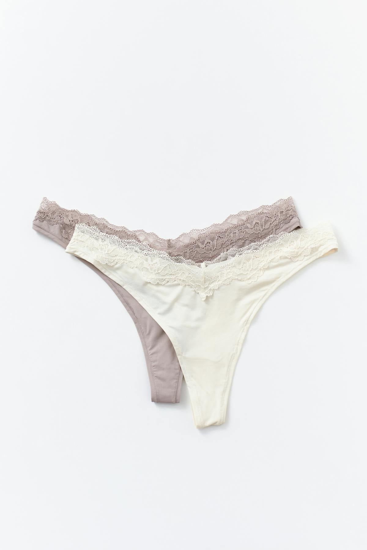 2-pack soft lace detail thong - White/multi