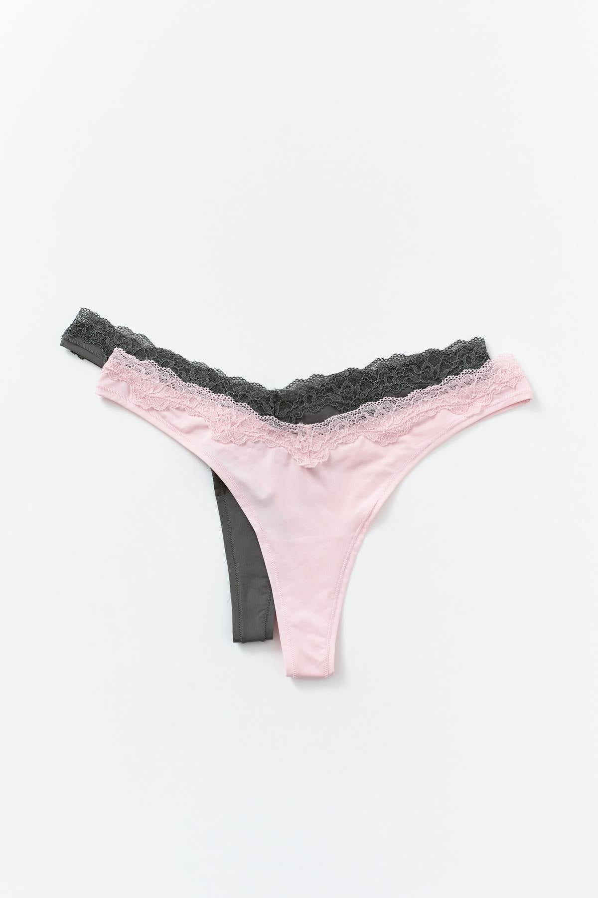 2-pack soft lace detail thong - Multi pink