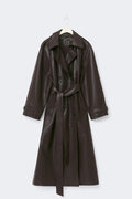Belted pu trench coat - Marron foncé