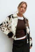 Faux fur cow print jacket - Cow aop