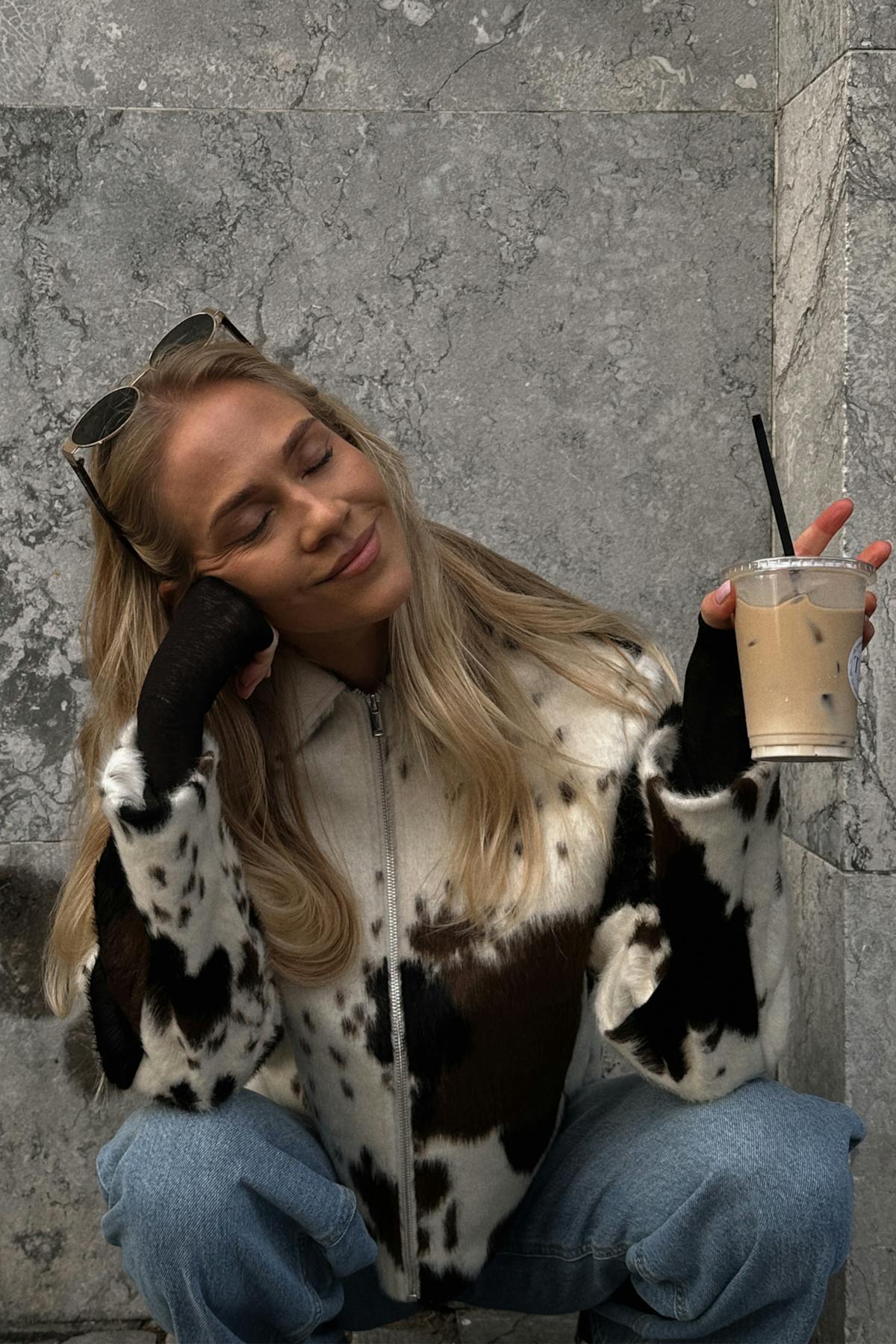 Faux fur cow print jacket - Cow aop