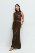 Funnel neck lace top - Marron foncé