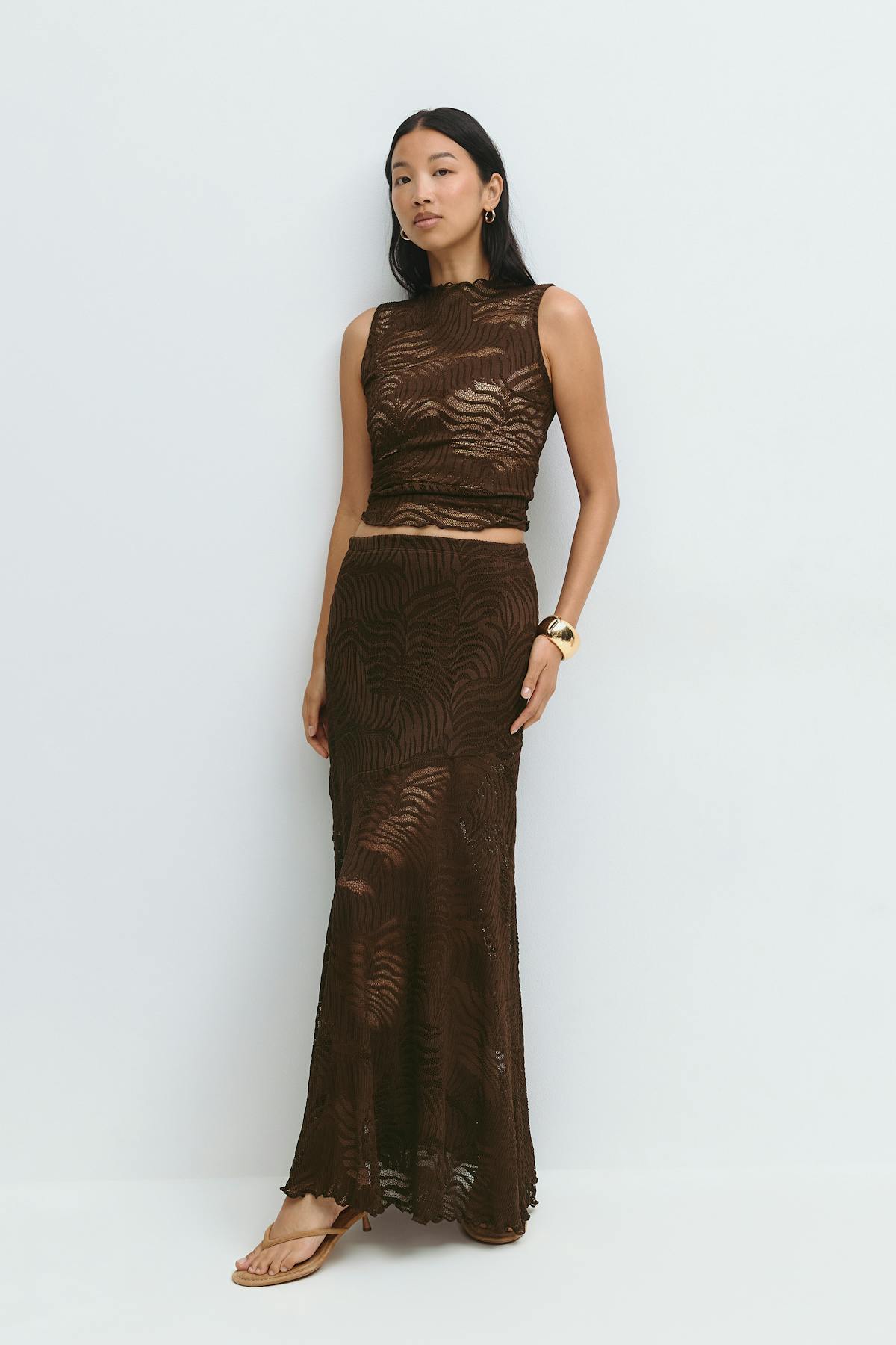 Funnel neck lace top - Marron foncé