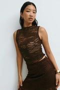 Funnel neck lace top - Creme